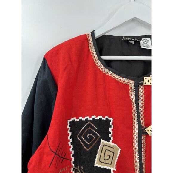 Fashion Bug Vintage Jacket Womens 14/16 Red Black Button Embroidered Patchwork - Picture 9 of 16